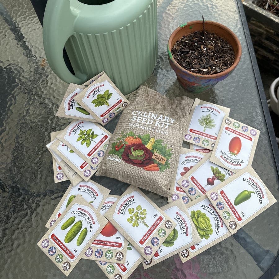 Day one — packets and a watering can.